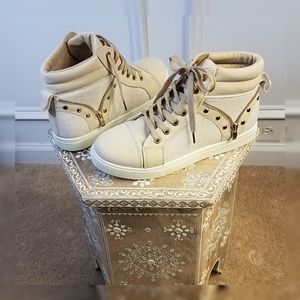Gold Studded Single Zip Suede Hightop Sneakers